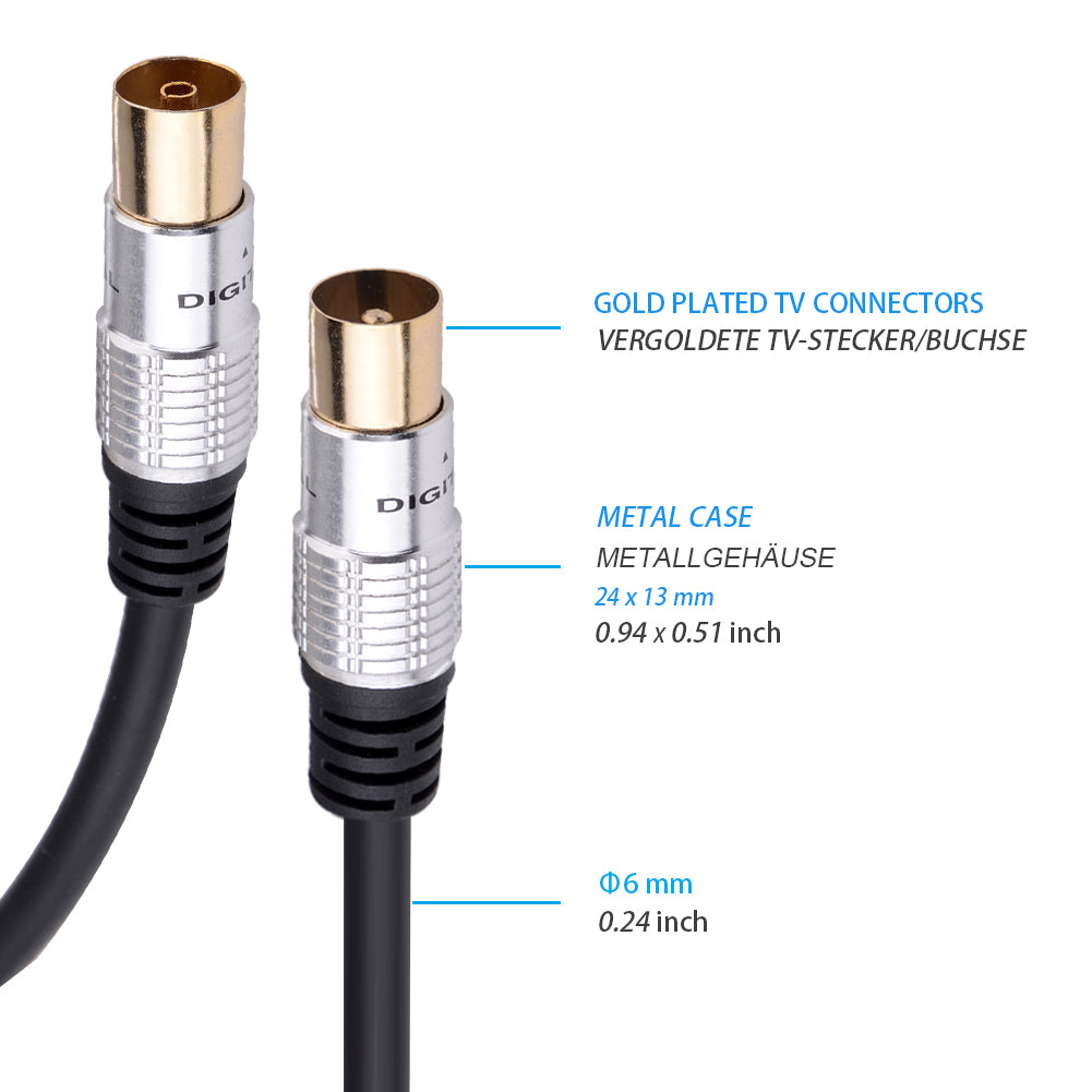 Euroharry GmbH TV coaxial antenna cable with KOAX connector to KOAX coupler, premium OFC copper for strong signal transmission.