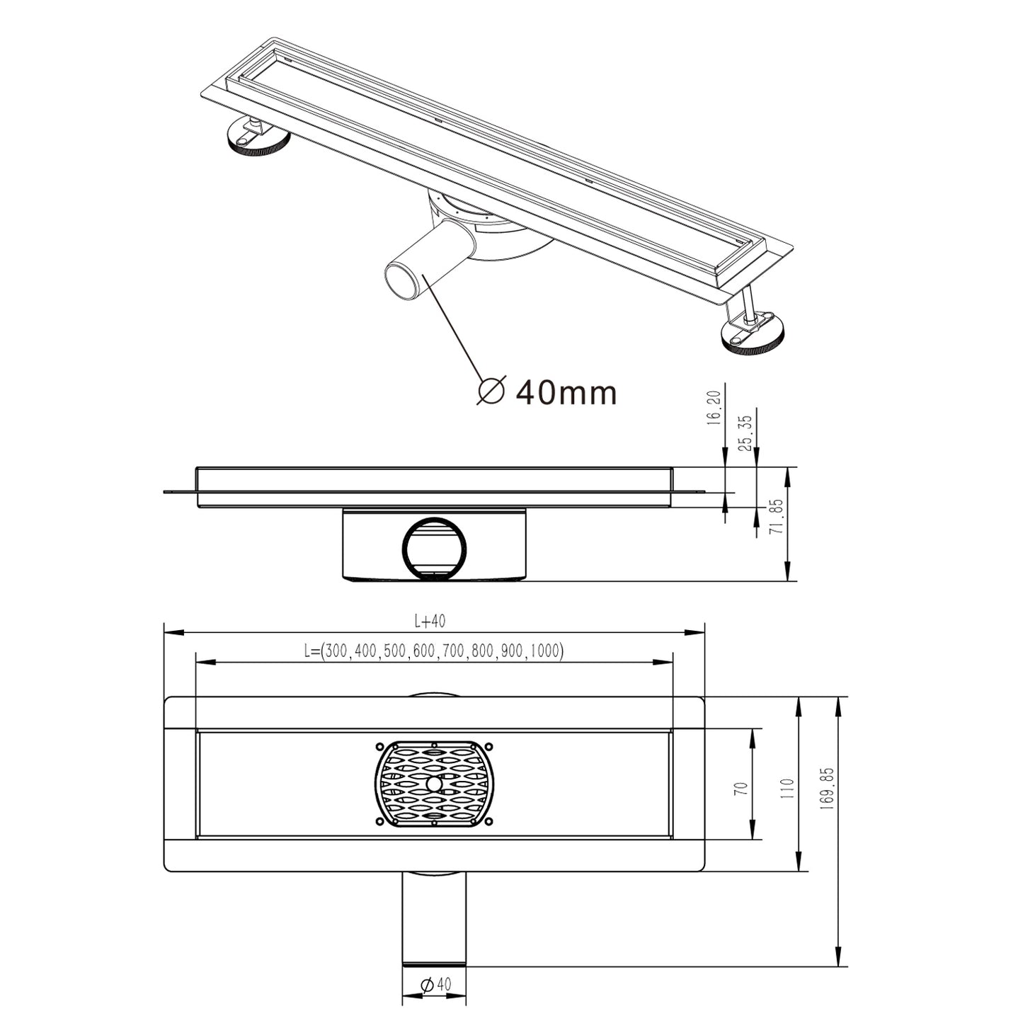 Edelstahl Duschrinne Bodenablauf Abflussrinne -360° Befliesbar - Euroharry GmbH