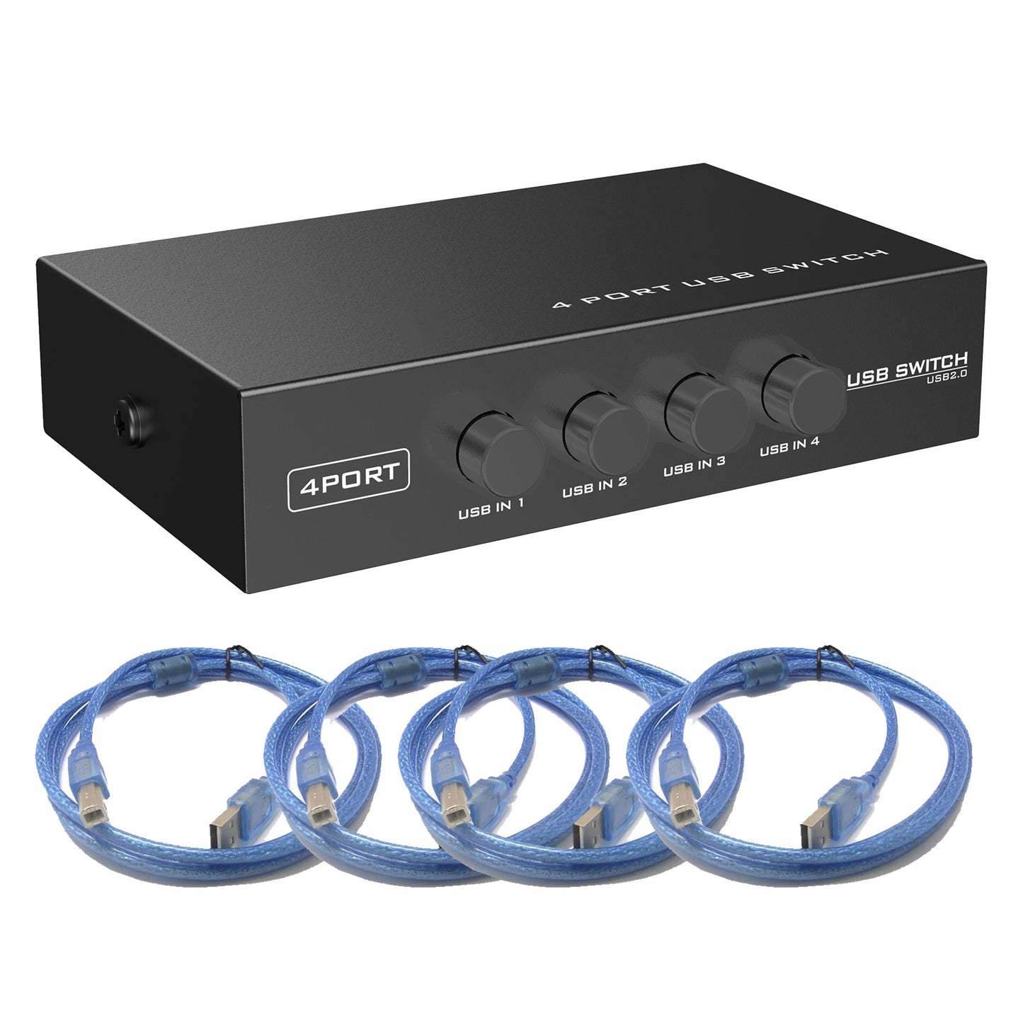 Euroharry 4 Ports USB 2.0 Sharing Switch Adapter for PC, scanner, and printer, showcasing ports and compact design.