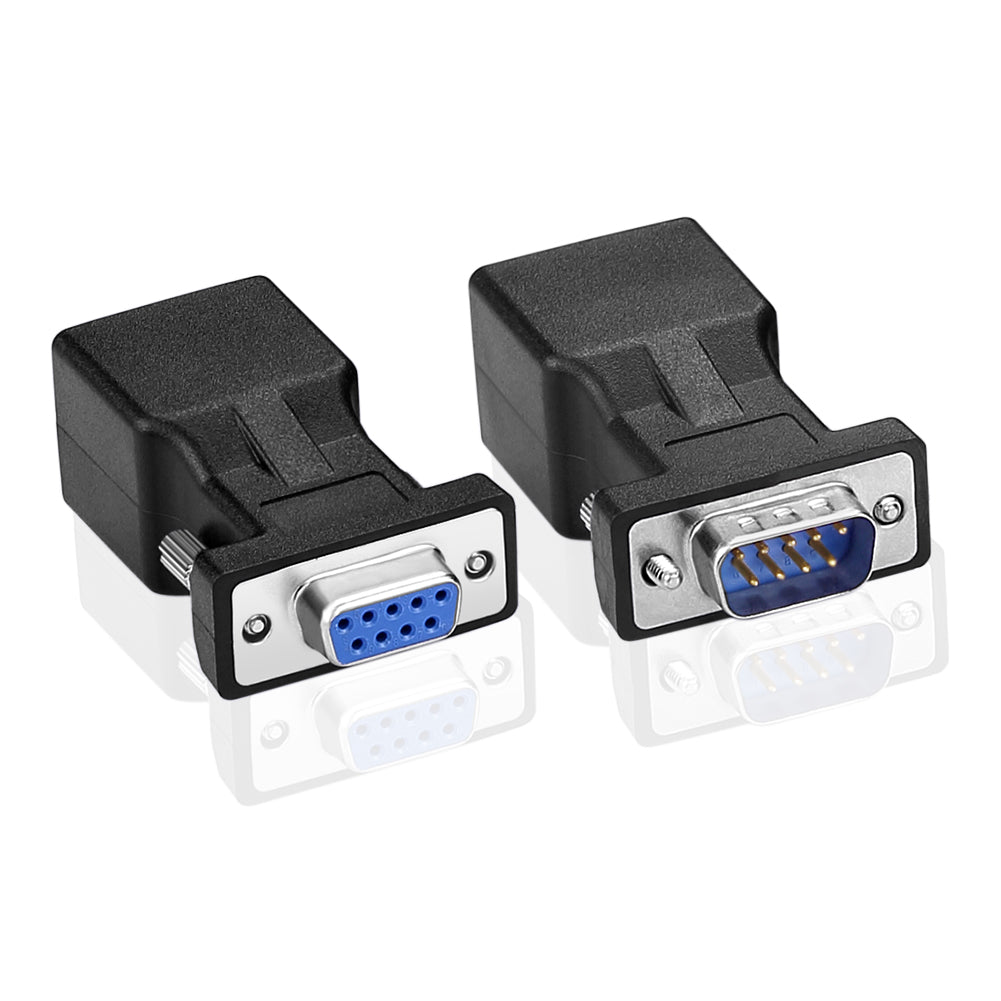 Euroharry DB9 RS232 9-pin to RJ45 adapter card with female connectors for serial communication extension.