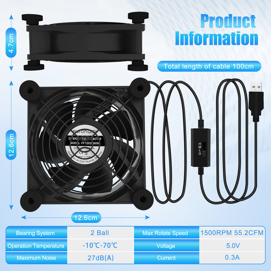 USB PC Ventilator lüfter 120mm 2in1 Leise PC Gehäuselüfter Einstellbare Fan 5V - Euroharry GmbH