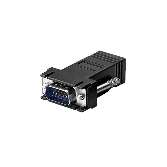 Euroharry GmbH VGA extender with 15-pin connector and LAN CAT5/6 RJ45 network cable adapter, showing the connector and cable end.