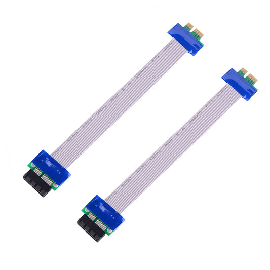 Two 20cm PCI-E 1x riser card extender cables with flatband design from Euroharry GmbH, suitable for connecting PCI-E devices.