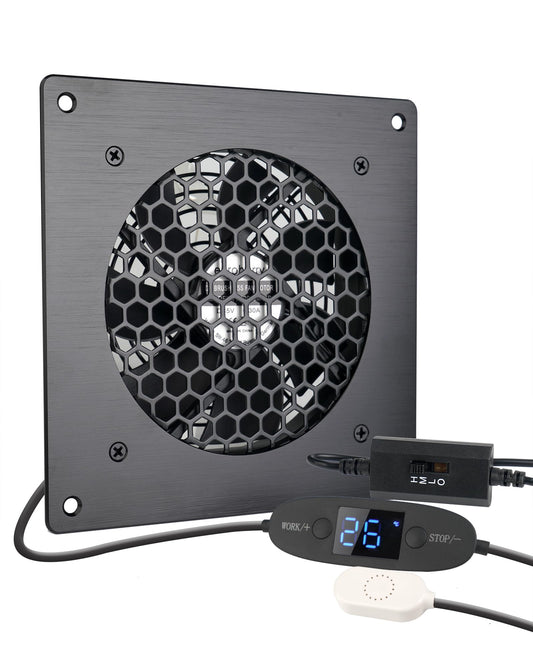 Digitalanzeige temperaturgesteuertes leises Lüftersystem, USB-Lüfter, 5V-Lüfter mit modernem gebürstetem schwarzem Aluminiumrahmen für Heimkino-AV-Schränke (euroharry) - Euroharry GmbH