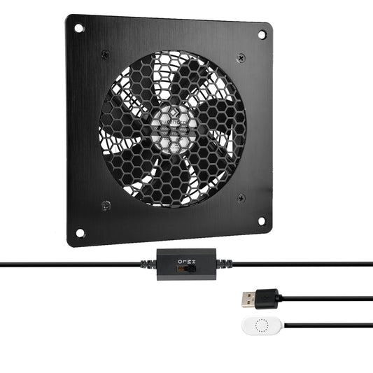 2xFestes Thermostat-Steuerung gesteuertes leises Lüftersystem, USB-Ventilator, 5V-Ventilator mit modernem gebürstetem schwarzem Aluminiumrahmen für Heimkino-AV-Schränke (Copy) - Euroharry GmbH