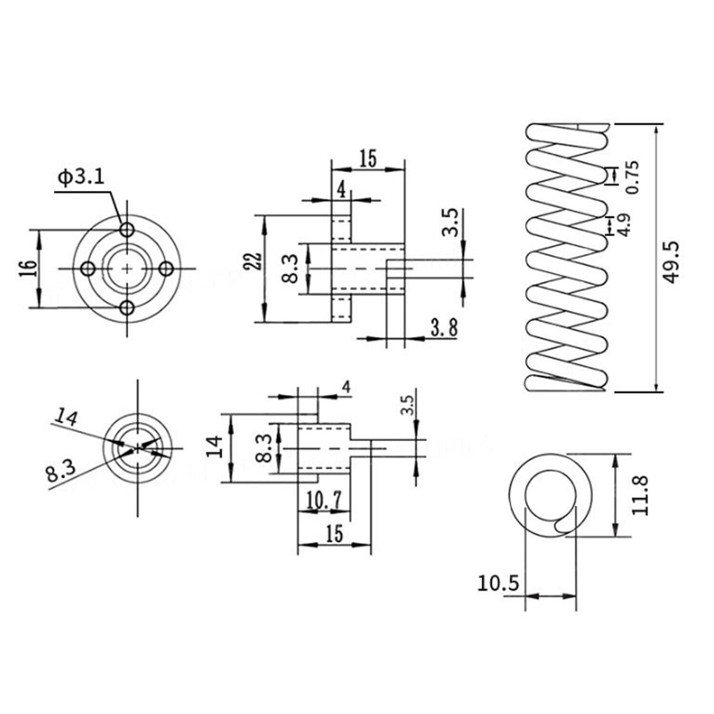 Two T8 Acme threaded rods with anti-backlash nuts for 3D printers, featuring TR8x8 size, from Euroharry GmbH.