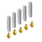 Set of 10 30mm extruder filaments and 5 brass 0.4mm nozzles for MK8 3D printers, including Makerbot and Reprap models.