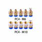 5x PC4-M6 +5 x PC4-M10 Pneumatische Luft gerade Schnellverschraubung 4mm Gewinde M6 + M10