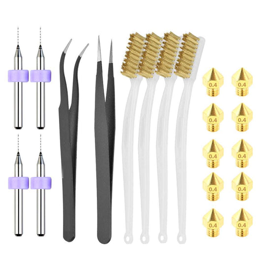 20 PCS 3D-Drucker-Werkzeugsatz, Pinzette, Pinsel, 0,4 mm MK8-Düsen - Euroharry GmbH