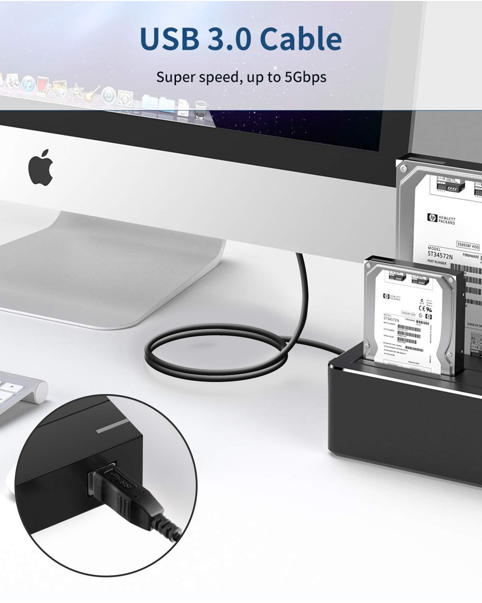 Euroharry GmbH 100cm USB 3.0 Druckerkabel with USB B Stecker to USB Type C for data transfer and charging