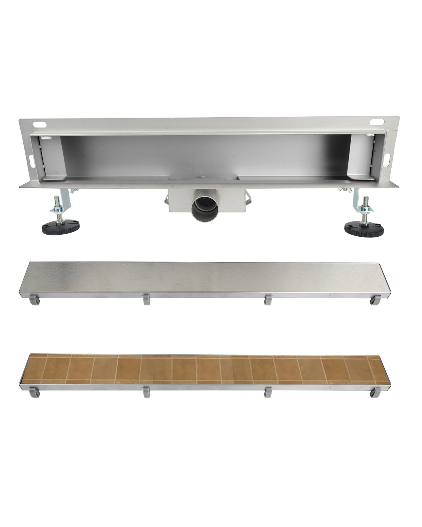 Duschrinne, Edelstahl Komplettset Wandablauf Wandmontage Befliesbar Haarsieb Rinne mit Siphon Montagefüße Inklusive Doppelkammer Bodenablauf - Euroharry GmbH