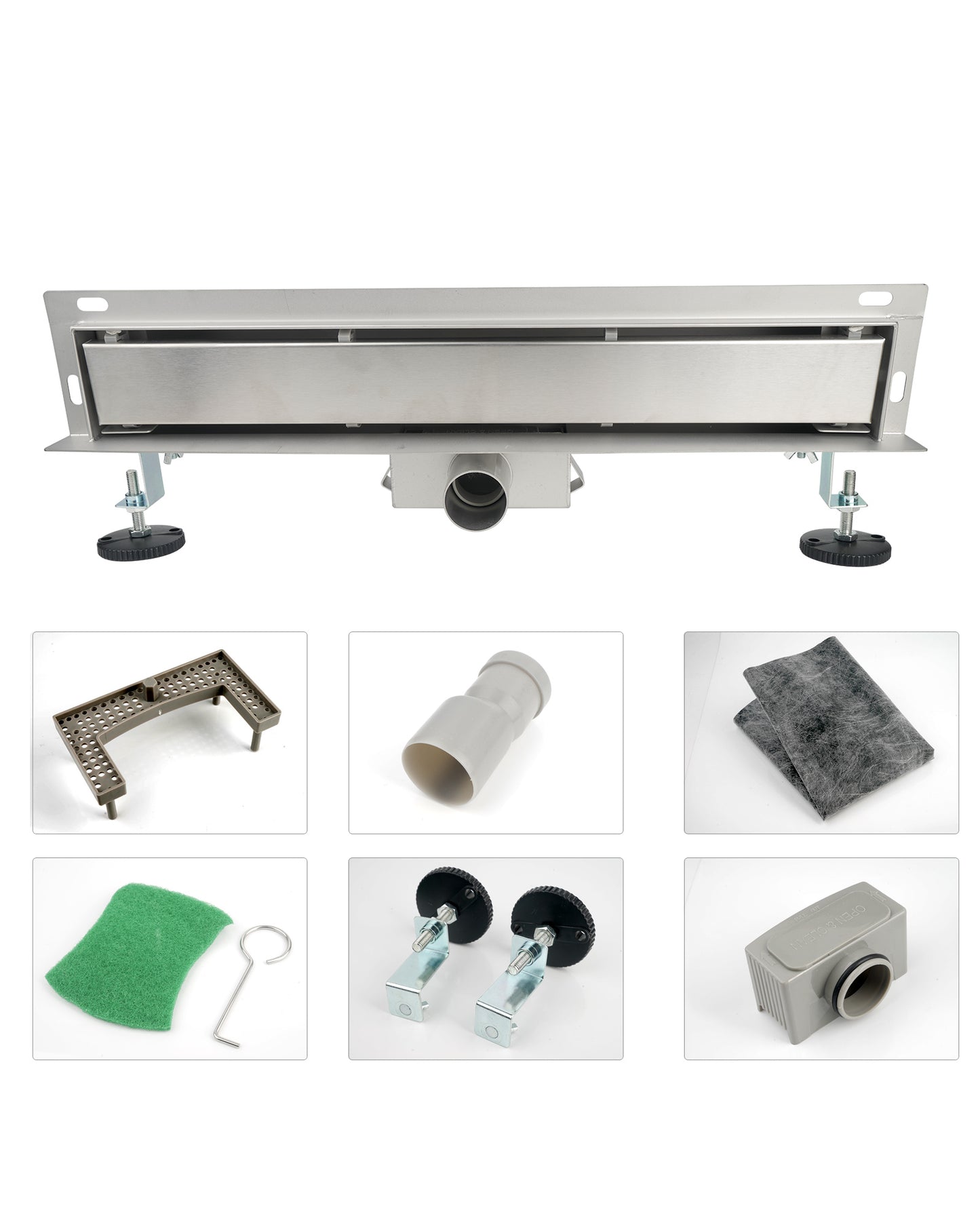 Duschrinne, Edelstahl Komplettset Wandablauf Wandmontage Befliesbar Haarsieb Rinne mit Siphon Montagefüße Inklusive Doppelkammer Bodenablauf - Euroharry GmbH