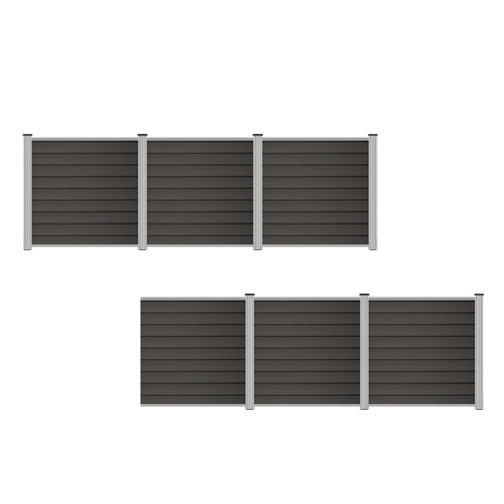 Gray WPC fence panel with aluminum starter and top bar, featuring PE material and durable construction from Euroharry GmbH.