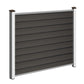 Gray WPC fence panels with aluminum start strip and top bar, featuring durable PE material from Euroharry GmbH.