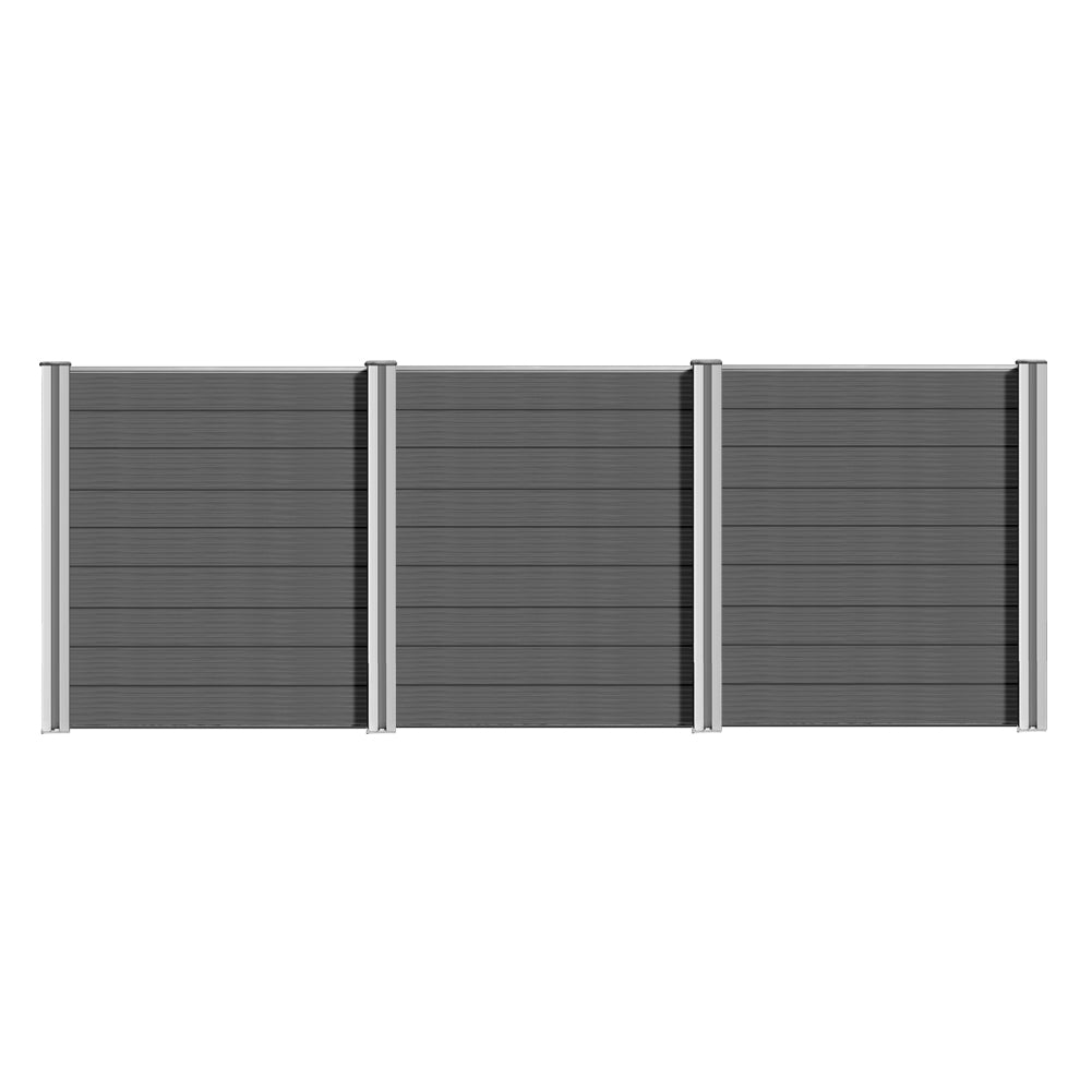 WPC Sichtschutzzaun mit grauen und braunen WPC-Panelen, Aluminium-Pfosten, komplettset von Euroharry GmbH.