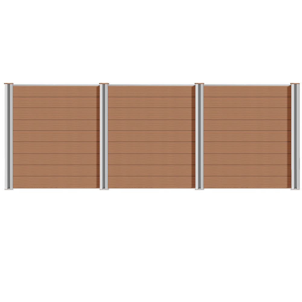 WPC Sichtschutzzaun mit Aluminium-Pfosten in Grau und Braun, komplettset von Euroharry GmbH, showing the privacy fencing panels.