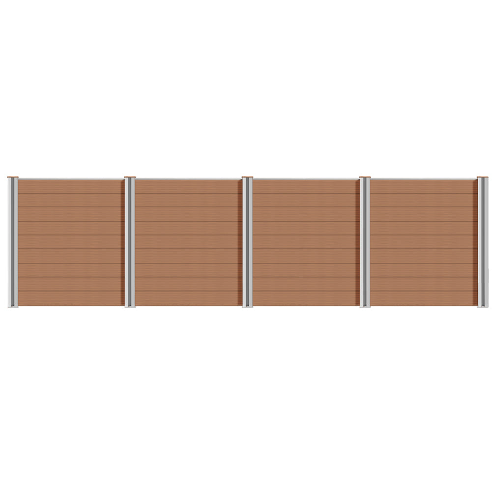 WPC Sichtschutzzaun mit Aluminium-Pfosten in Grau und Braun, komplettset von Euroharry, showcasing durable privacy fencing.