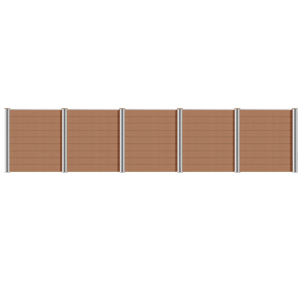 WPC Sichtschutzzaun mit Alu-Pfosten, grau und braun, komplettset von Euroharry GmbH, showing the privacy screen and fencing components.