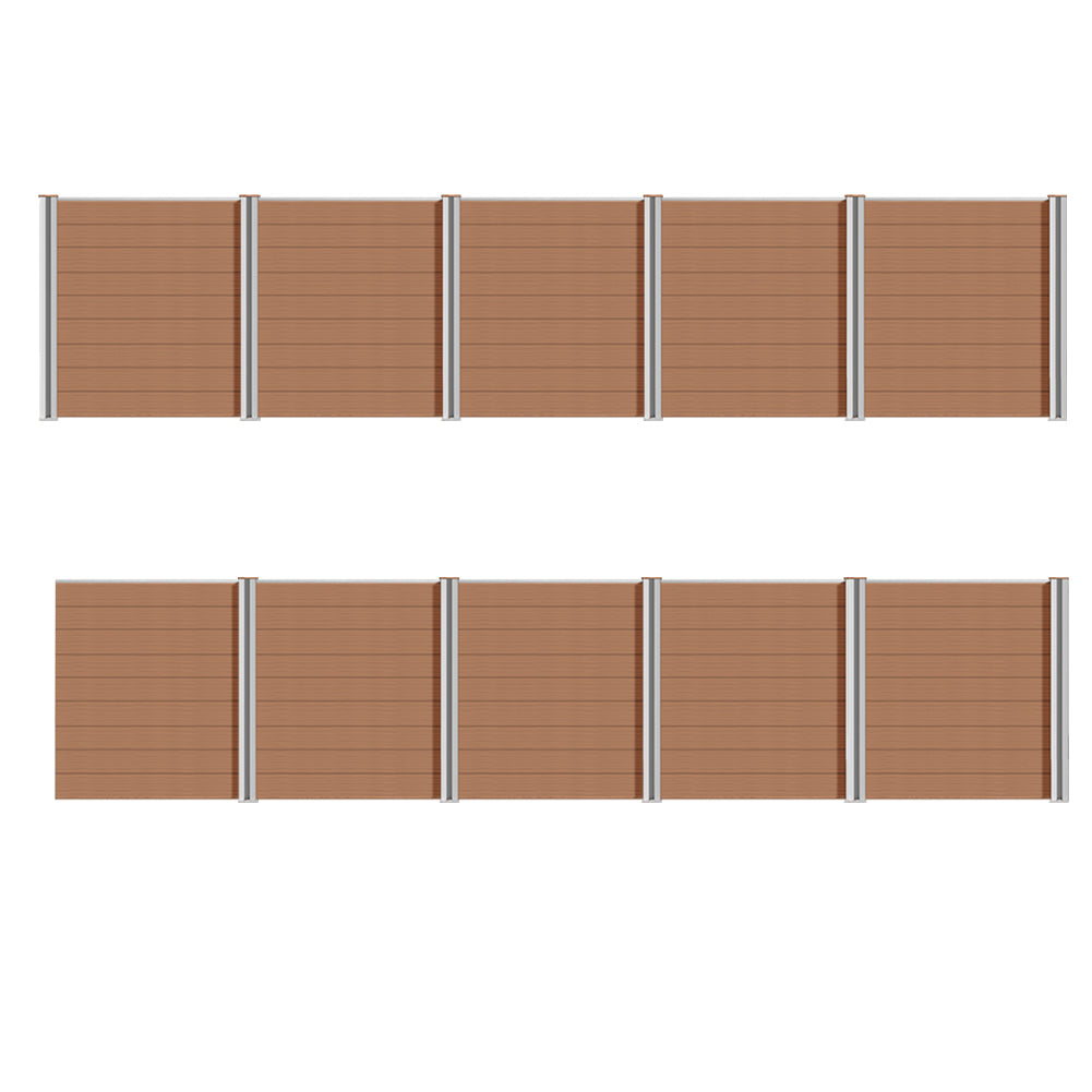 WPC Sichtschutzzaun mit grauen und braunen Kunststoffpfosten, komplettset von Euroharry GmbH, für privaten Gartenbereich
