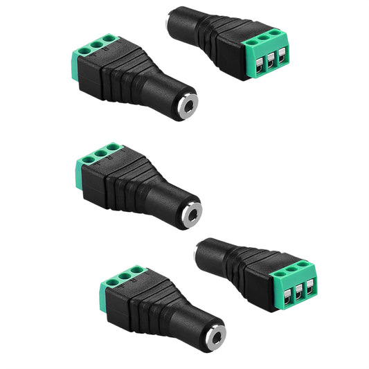 3,5-mm-Stereo-3-Pol-Stecker auf AV-Schraube Video Balun Terminal Adapter (5X Weiblich Adapter)