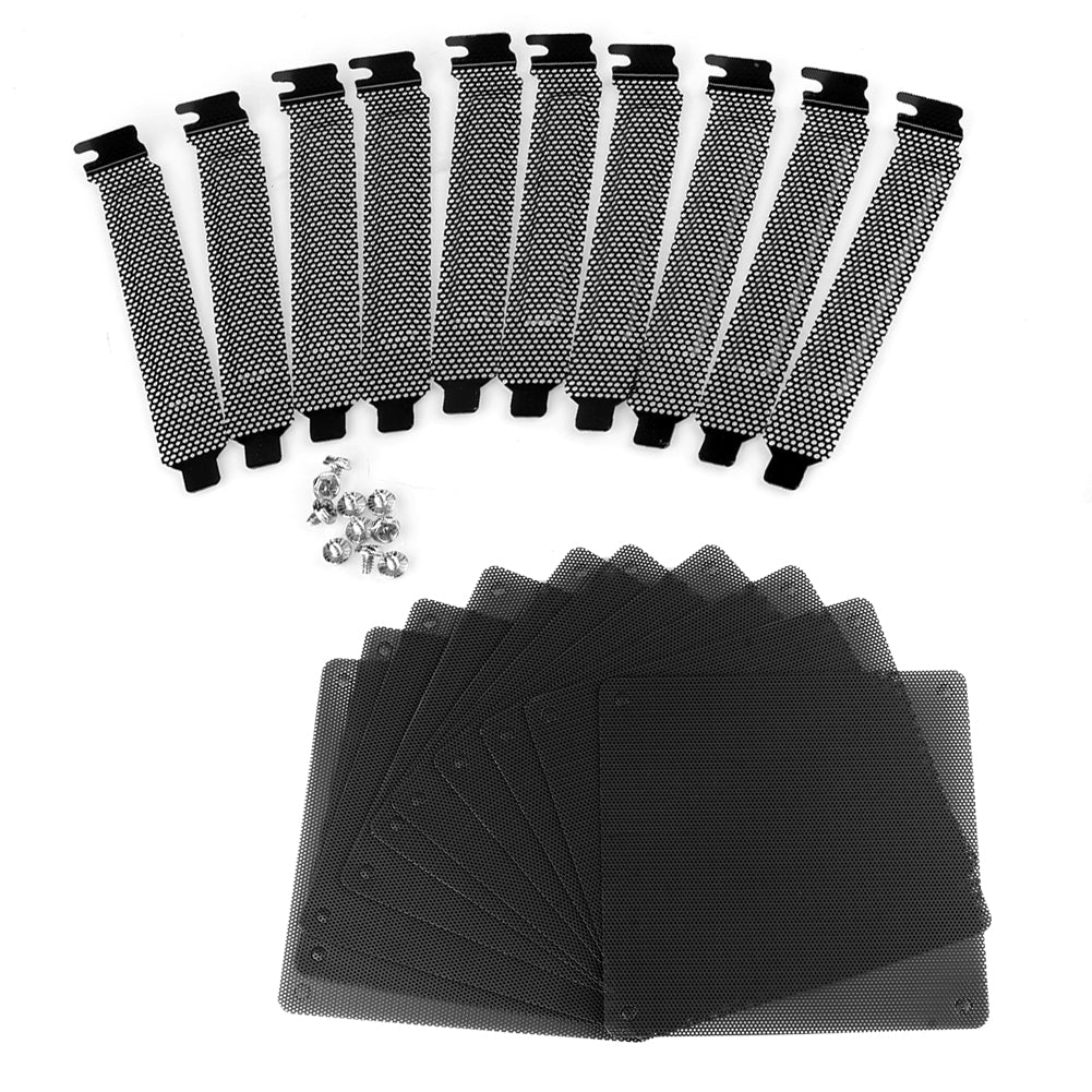 Set of 10 black 120mm PCI slot fan covers with ultra-fine dust filters for PC cases, compatible with Euroharry GmbH computers.