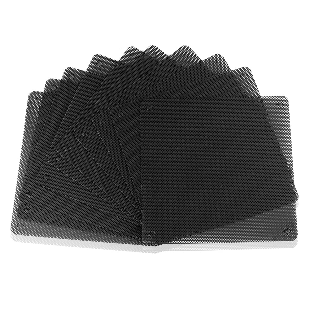 Set of 10 black 120mm/140mm PC fan dust filters with fine mesh for computer case ventilation by Euroharry GmbH.