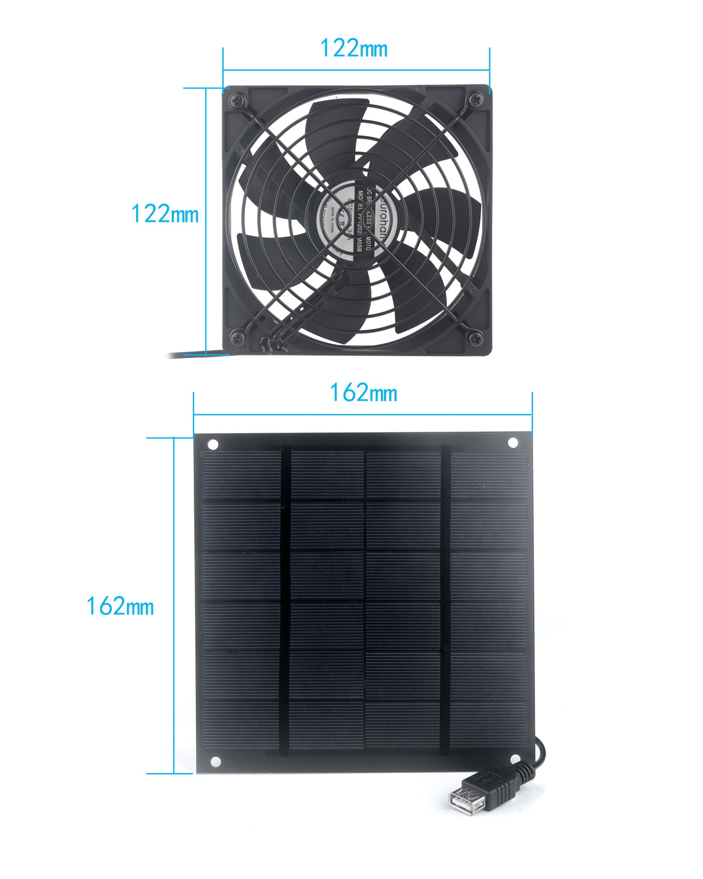 Euroharry GmbH USB fan, 120mm waterproof plug-and-play solar exhaust fan for chicken coops, greenhouses, sheds, and pet houses.