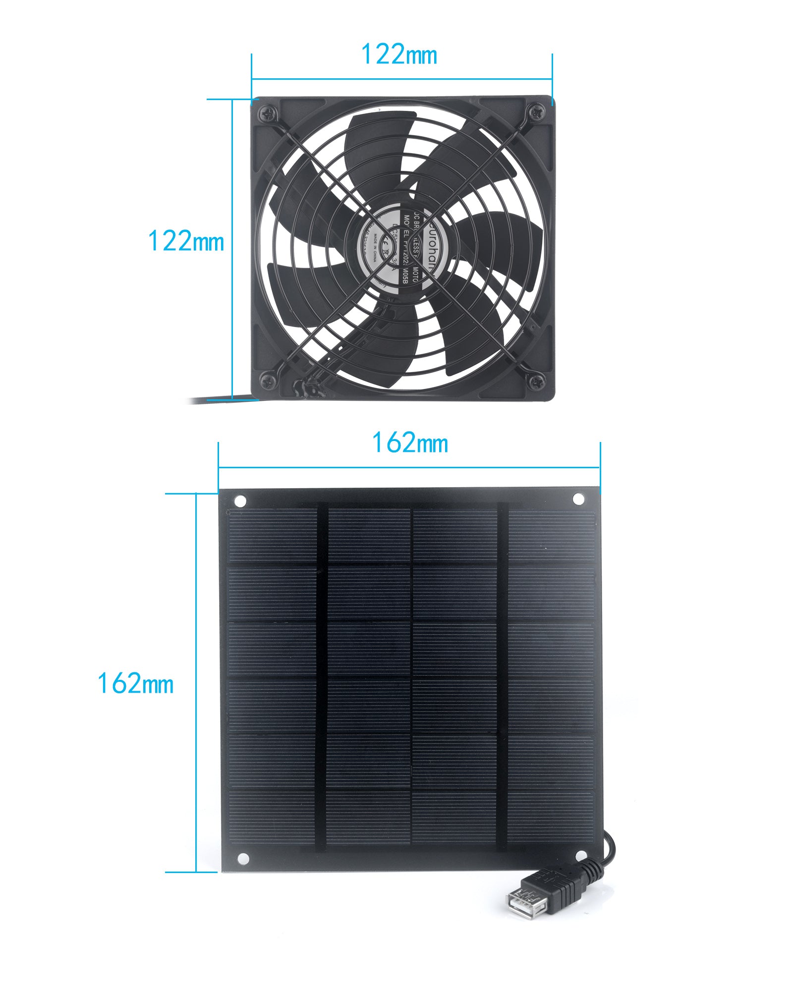 Euroharry GmbH USB fan, 120mm waterproof plug-and-play solar exhaust fan for chicken coops, greenhouses, sheds, and pet houses.