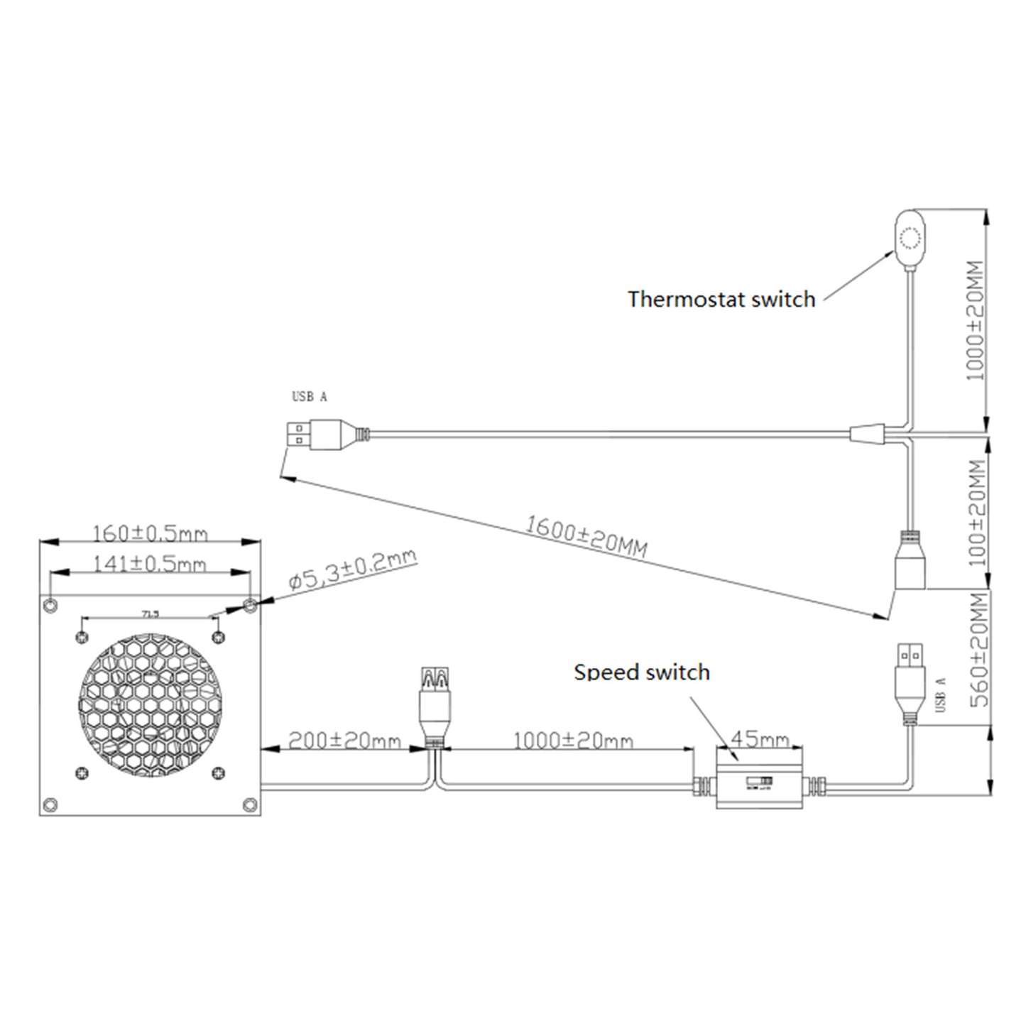 2xFestes Thermostat-Steuerung gesteuertes leises Lüftersystem, USB-Ventilator, 5V-Ventilator mit modernem gebürstetem schwarzem Aluminiumrahmen für Heimkino-AV-Schränke (Copy) - Euroharry GmbH