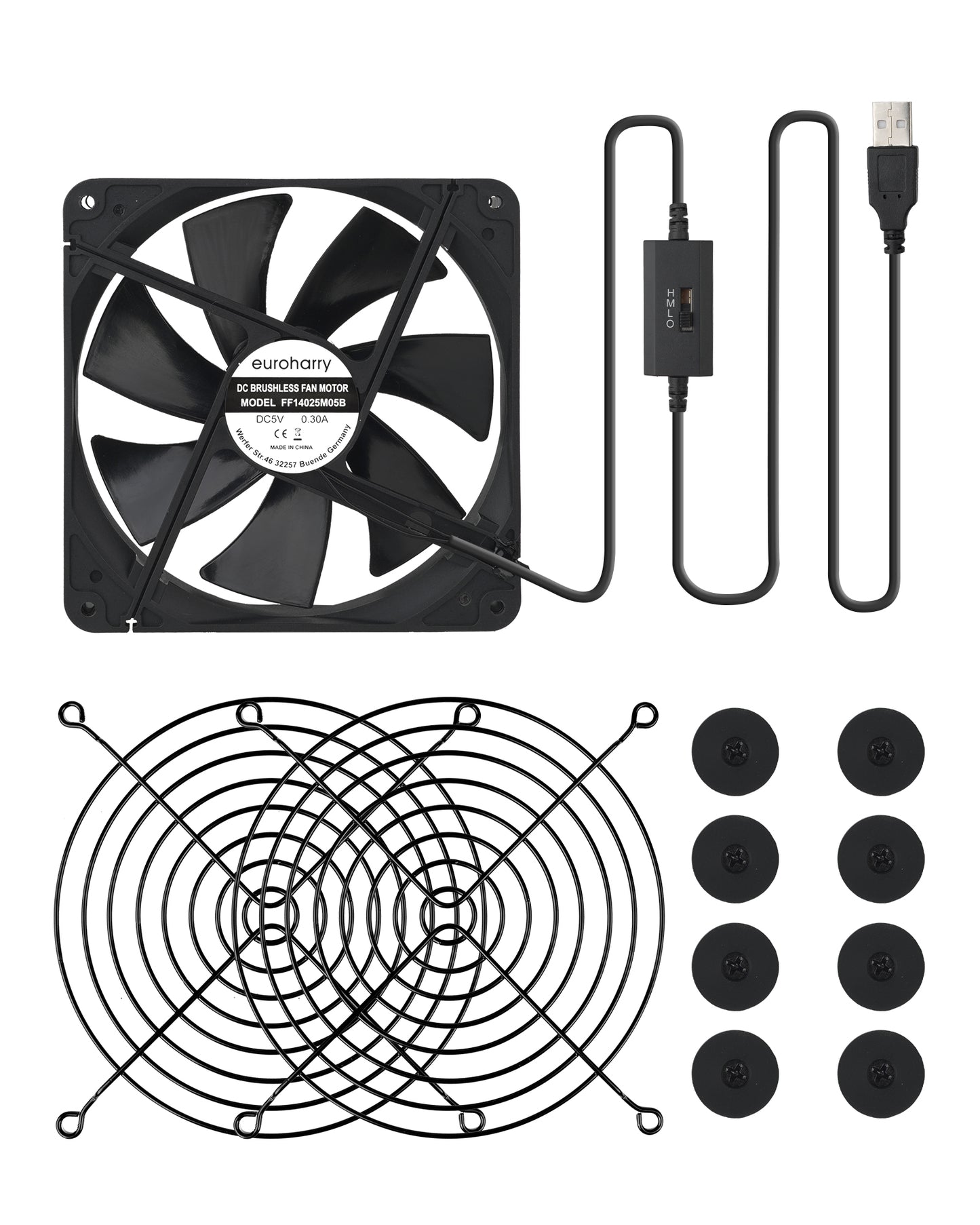 USB Lüfter 140 mm – leise, 5V/0,3A, für PC, TV-Box, Router | euroharry