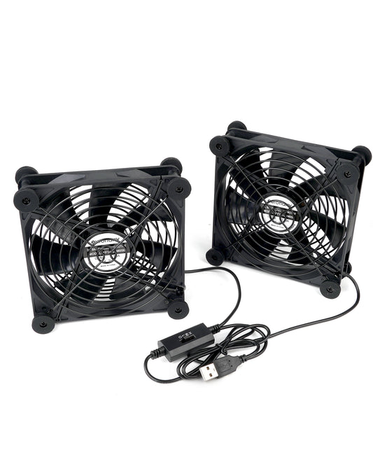 Euroharry GmbH 140mm USB fan with metal grill, silent 2-in-1 mini fan for PC, TV box, PS4, router, and AV devices.
