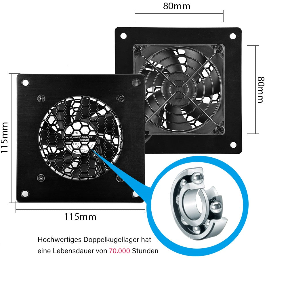 Digitalanzeige temperaturgesteuertes leises Lüftersystem, USB Lüfter 80mm, 5V-Lüfter mit modernem gebürstetem schwarzem Aluminiumrahmen für Heimkino-AV-Schränke (Copy) - Euroharry GmbH