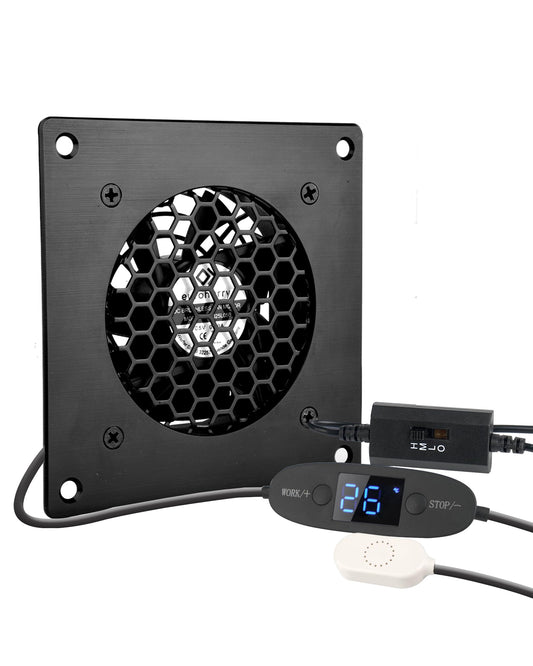Digitalanzeige temperaturgesteuertes leises Lüftersystem, USB Lüfter 80mm, 5V-Lüfter mit modernem gebürstetem schwarzem Aluminiumrahmen für Heimkino-AV-Schränke (Copy) - Euroharry GmbH