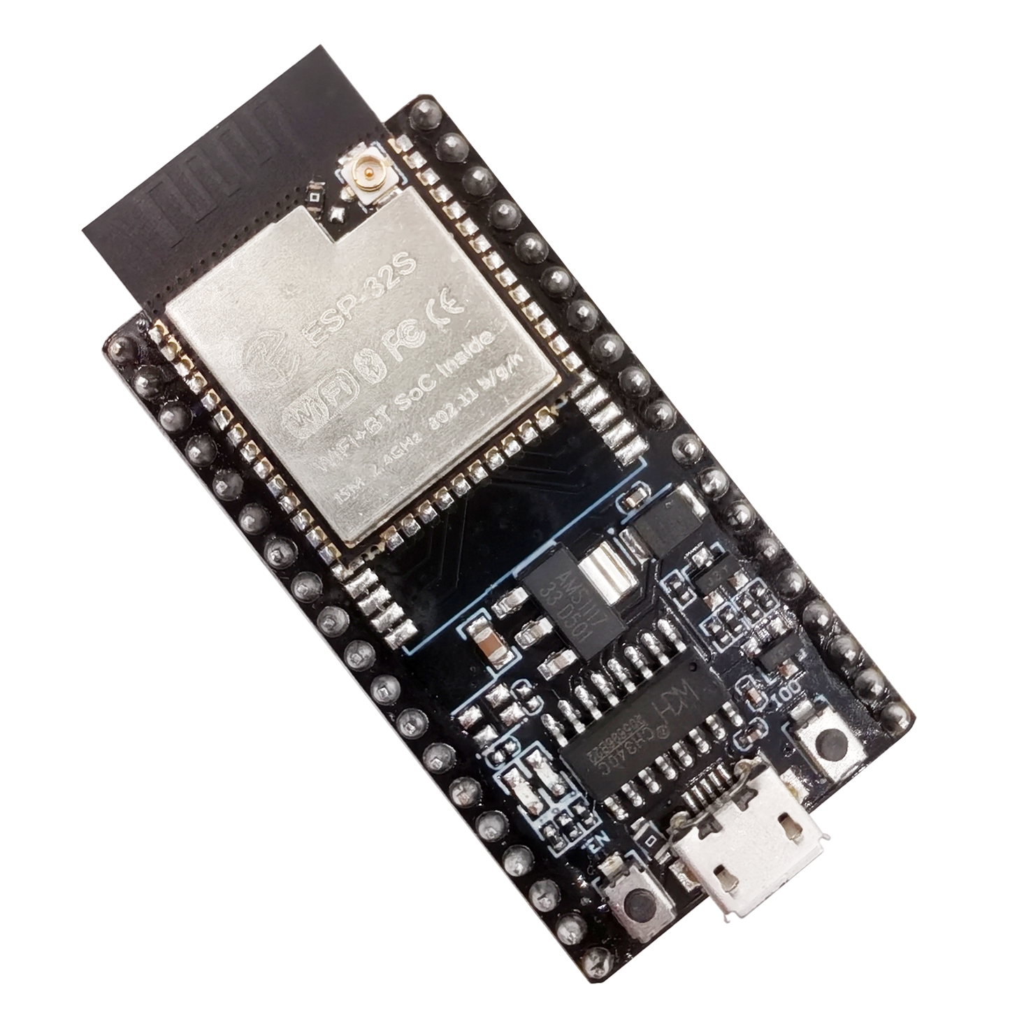Euroharry GmbH ESP32-WROOM32S development board with Wi-Fi, Bluetooth, BLE, antenna, and microcontroller for wireless projects.