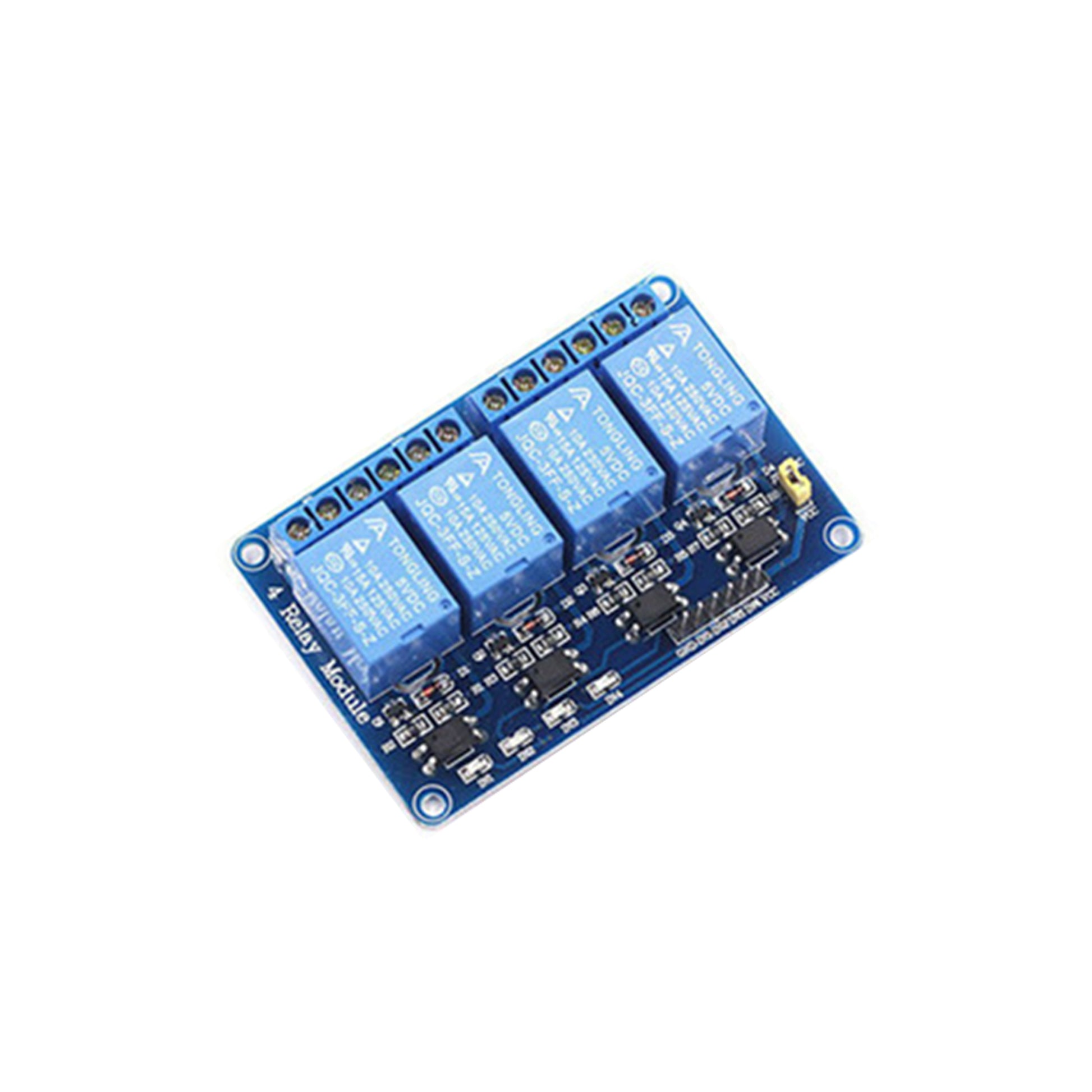 Euroharry GmbH 4-channel DC 5V relay module with optocouplers for Raspberry Pi, Arduino, PIC, DSP, and AVR microcontrollers.