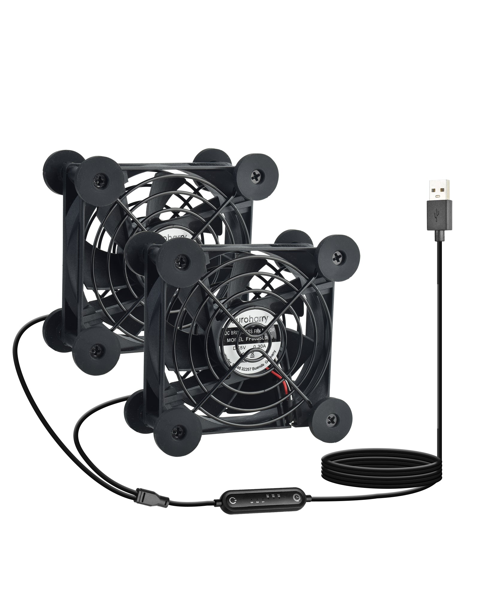 Euroharry USB fan with 80mm blade, 6 speeds, smart timer, moisture-resistant IPX5, dustproof, suitable for electronics, pets, plants.