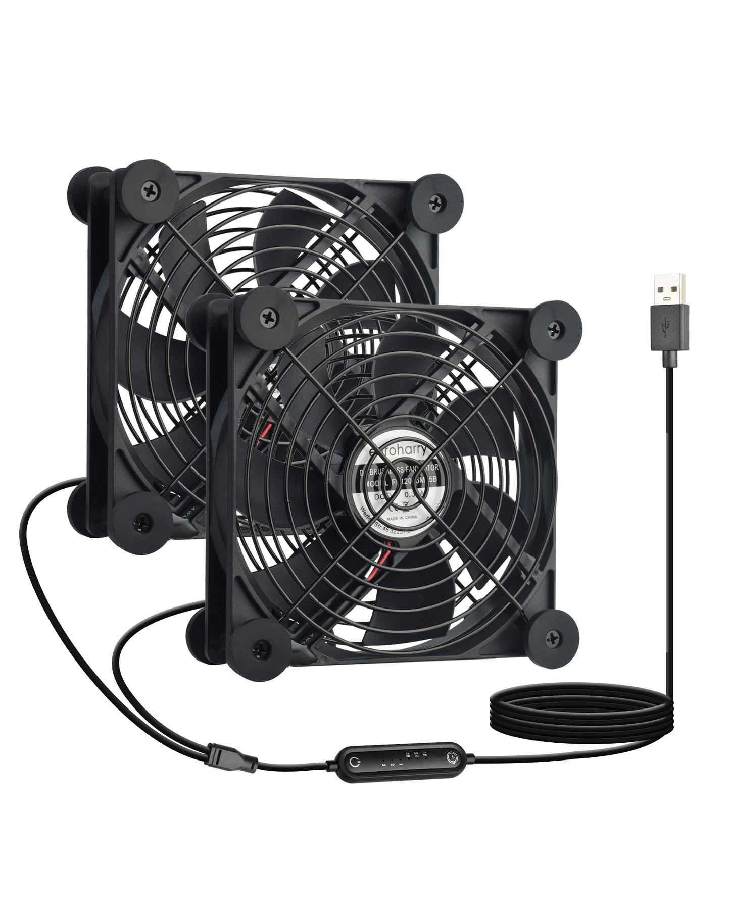 Euroharry USB fan with 120mm blade, 6 speeds, smart timer, moisture-resistant IPX5, suitable for electronics, pet nests, and plant rooms