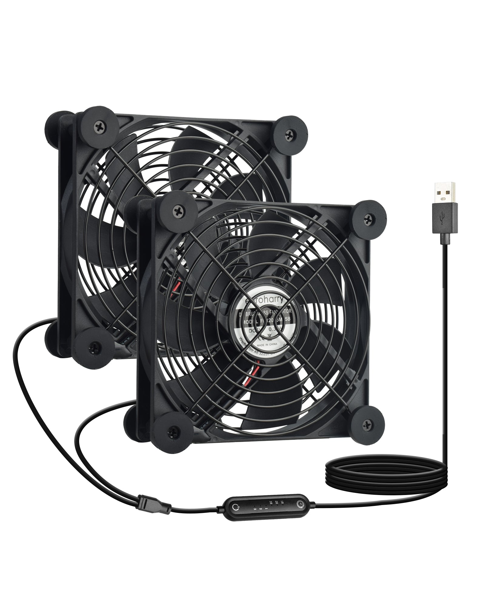 Euroharry USB fan with 120mm blade, 6 speeds, smart timer, moisture-resistant IPX5, suitable for electronics, pet nests, and plant rooms