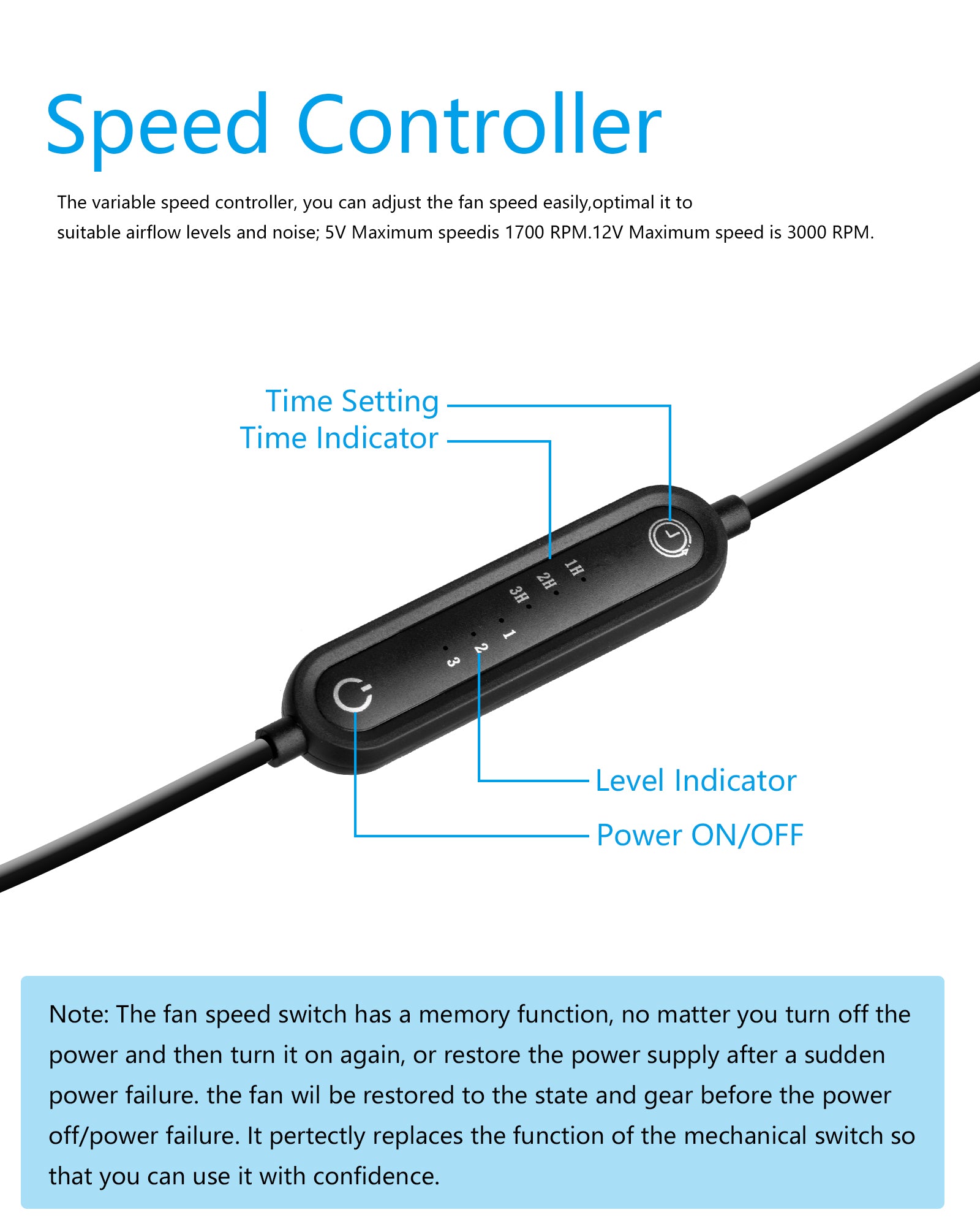 Euroharry USB fan with brushed black aluminum frame, 120mm silent motor, 6 speeds, smart timer, moisture-resistant IPX5, 5-12V.