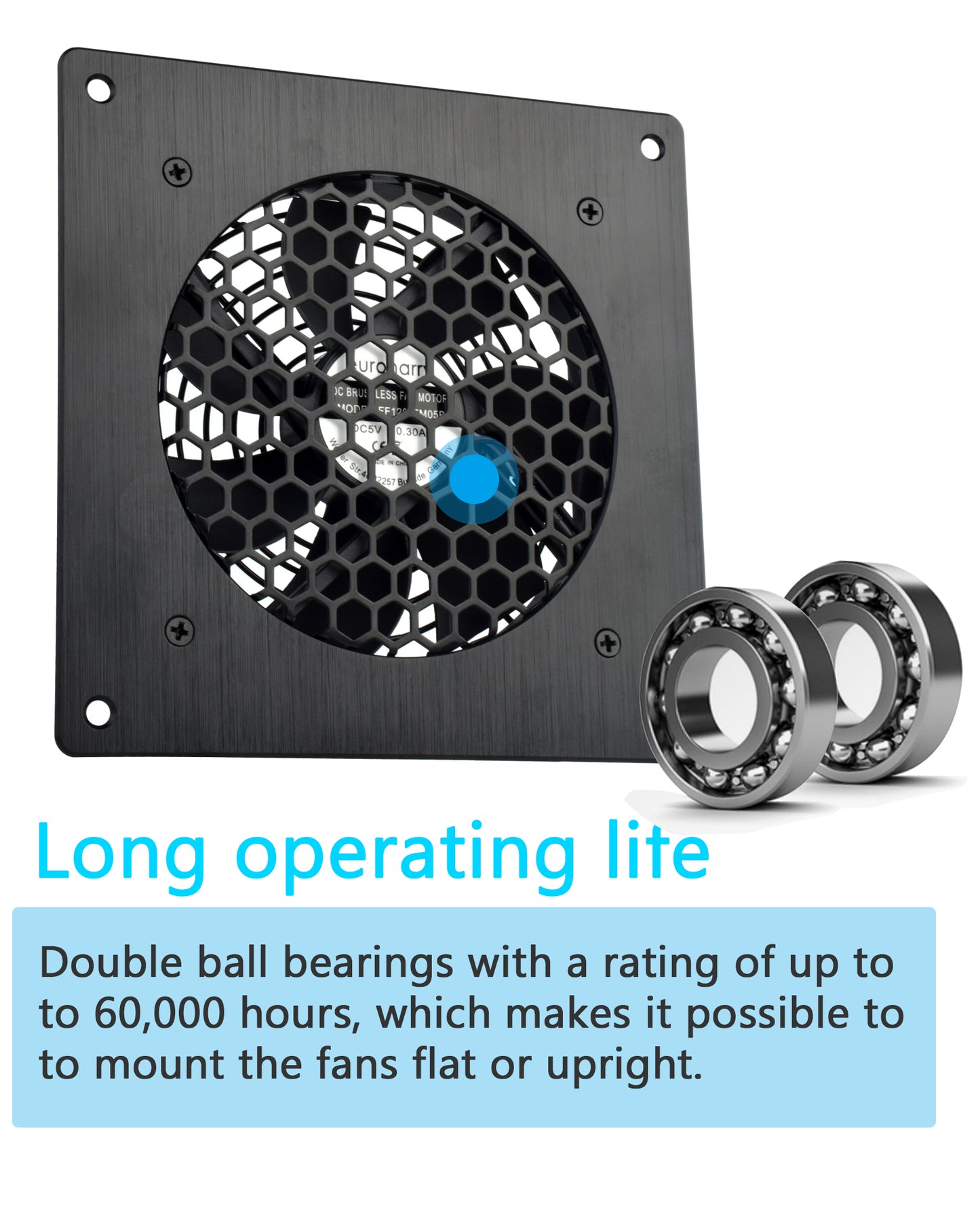 Euroharry USB 120mm quiet fan with black brushed aluminum frame, 6 speeds, smart timer, moisture-resistant IPX5, compatible with 5-12V.