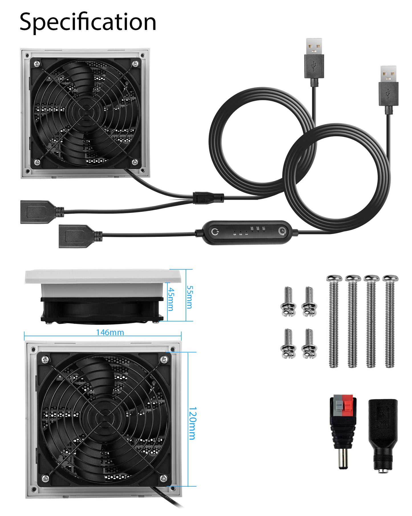 Euroharry GmbH USB 120mm Wohnmobil-Lüftungsventilator with timer, 6-speed, IPX5, gray-white, ideal for campers and RVs