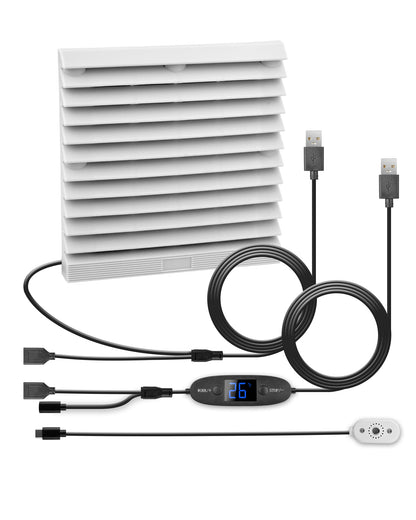 USB fan for RV by Euroharry GmbH, digital temperature control, 120mm quiet ventilation system with 10 speeds, gray-white color.