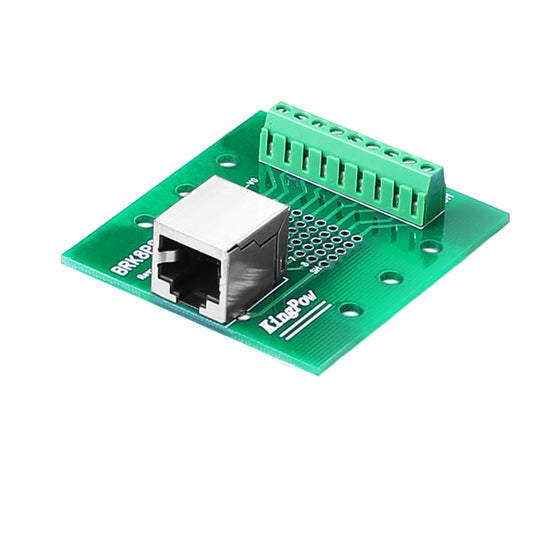 Euroharry GmbH RJ45 8P8C breakout board with screw terminal connectors and DIN rail clips for networking projects.