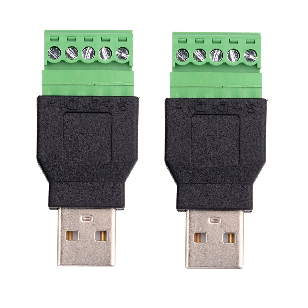 Euroharry GmbH USB terminal with 5-pin screw clamp adapter generator module terminal block, showing connection points and wiring details.