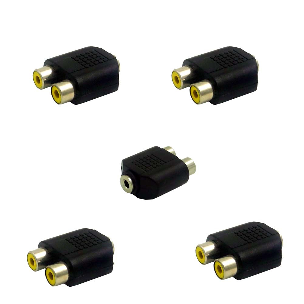 Euroharry GmbH 5-pack Y Cinch adapter converts two RCA (chinch) connectors to a 3.5mm headphone jack for audio devices.