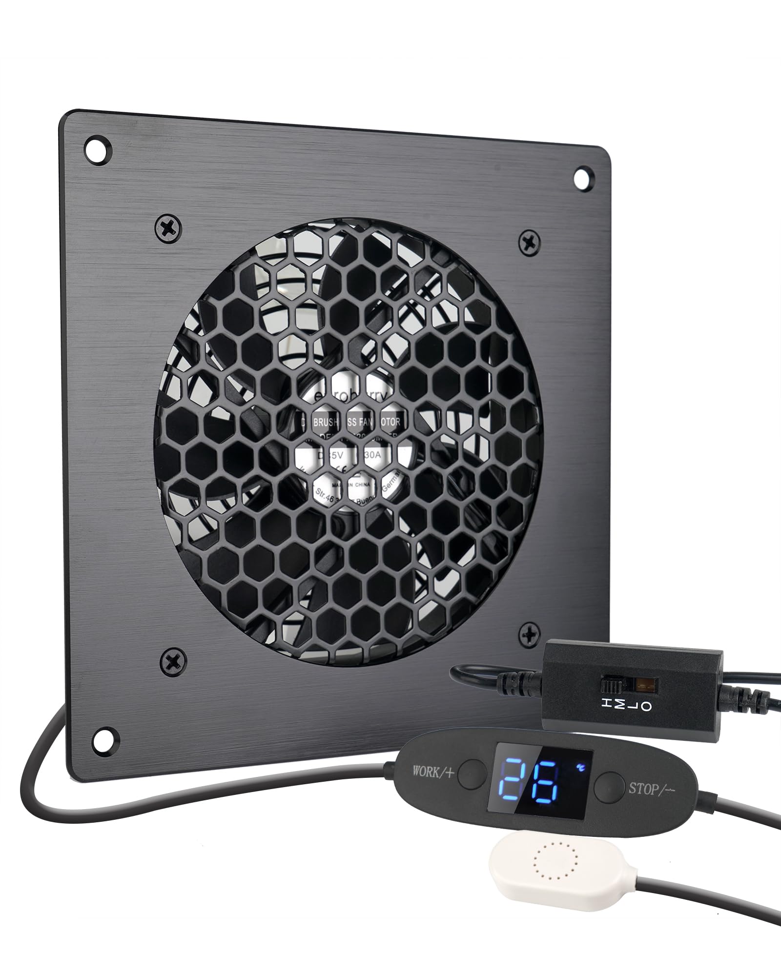 Digitalanzeige temperaturgesteuertes leises Lüftersystem, USB-Lüfter, 5V-Lüfter mit modernem gebürstetem schwarzem Aluminiumrahmen für Heimkino-AV-Schränke (euroharry) - Euroharry GmbH