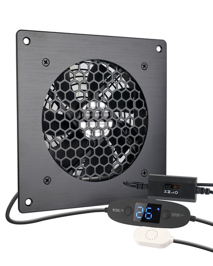 Digitalanzeige temperaturgesteuertes leises Lüftersystem, USB-Lüfter, 5V-Lüfter mit modernem gebürstetem schwarzem Aluminiumrahmen für Heimkino-AV-Schränke (euroharry) - Euroharry GmbH