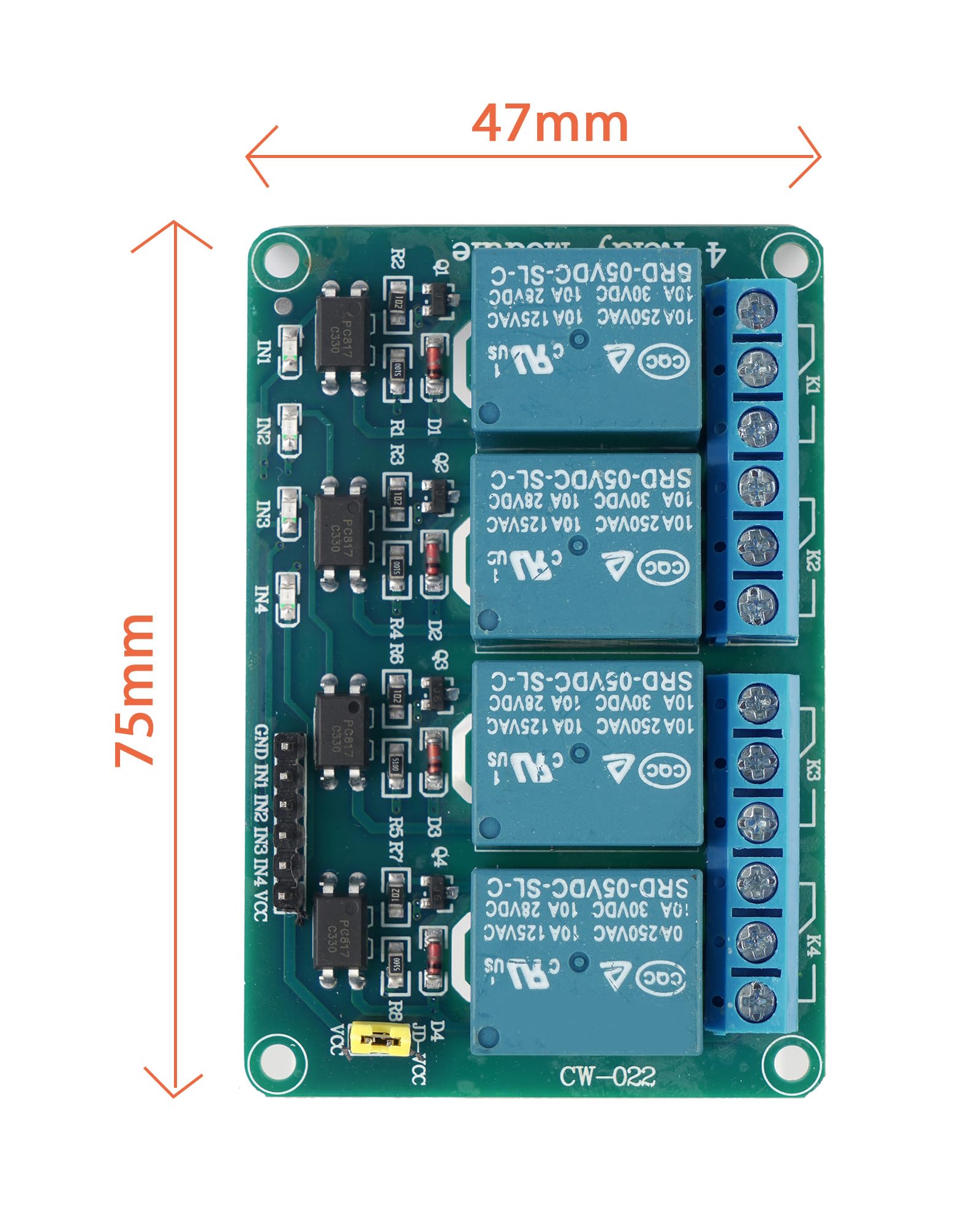 Euroharry GmbH 4 Kanal DC 5V Relaismodul with optocouplers, suitable for Raspberry Pi, Arduino, PIC, DSP, and AVR microcontrollers