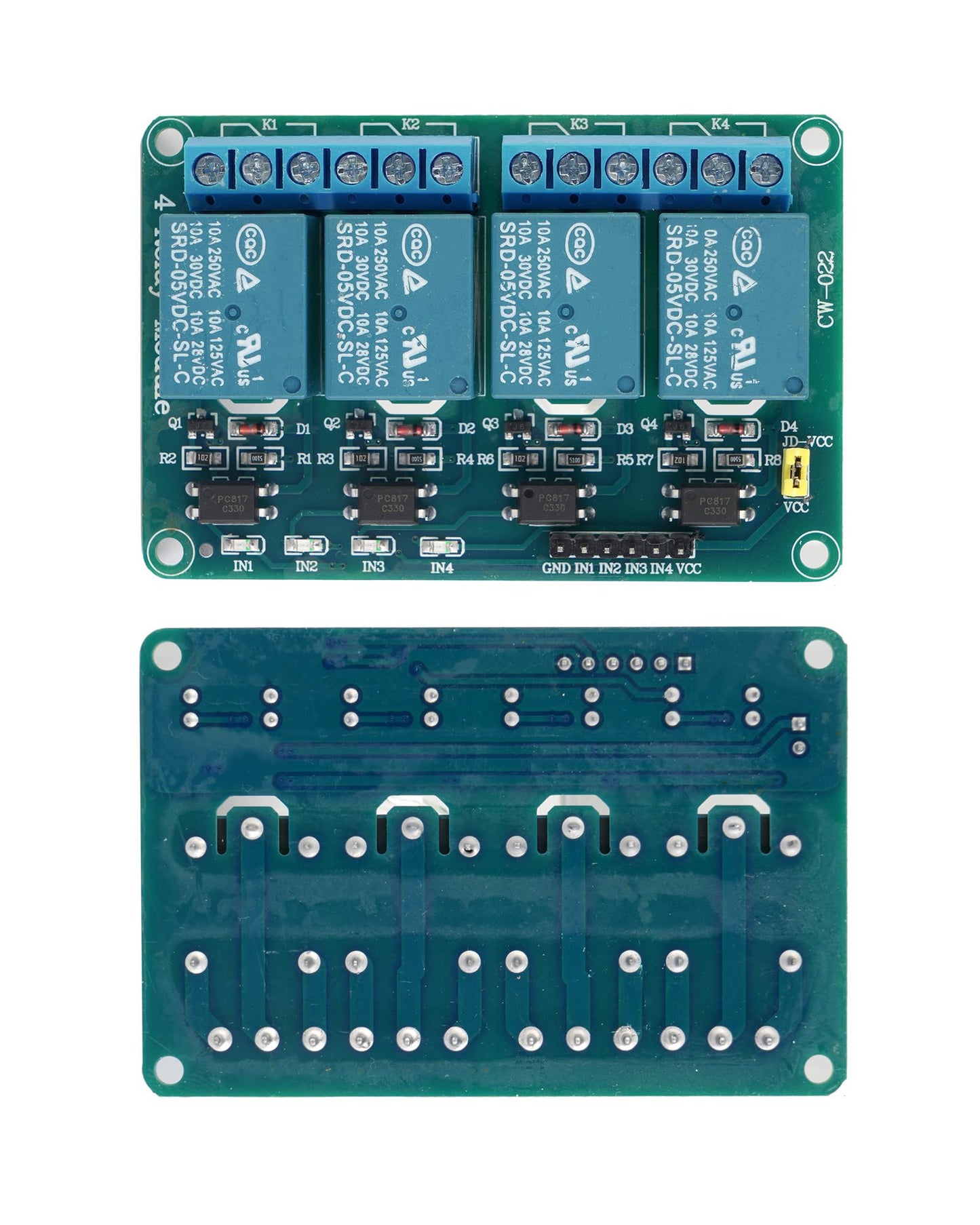 Euroharry GmbH 4-channel DC 5V relay module with optocouplers for Raspberry Pi, Arduino, PIC, DSP, and AVR microcontrollers