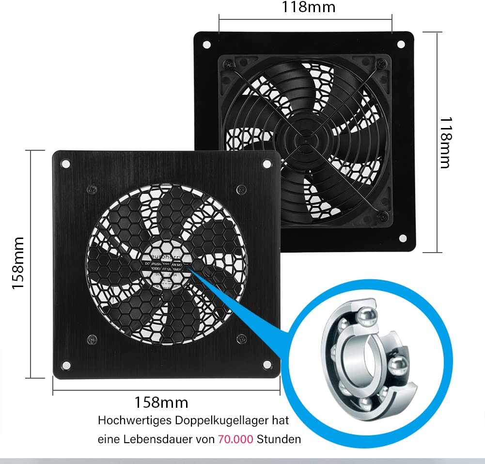Digitalanzeige temperaturgesteuertes leises Lüftersystem, USB-Lüfter, 5V-Lüfter mit modernem gebürstetem schwarzem Aluminiumrahmen für Heimkino-AV-Schränke (euroharry) - Euroharry GmbH